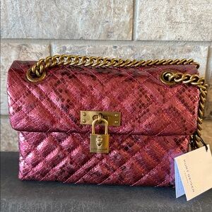 NWT Kurt Geiger Braxton Metallic Pink/Maroon Snake Quilted Shoulder Bag